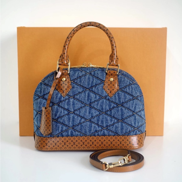 Louis Vuitton Denim Calfskin Reverse Monogram Malletage Alma BB Blue - Picture 1 of 16